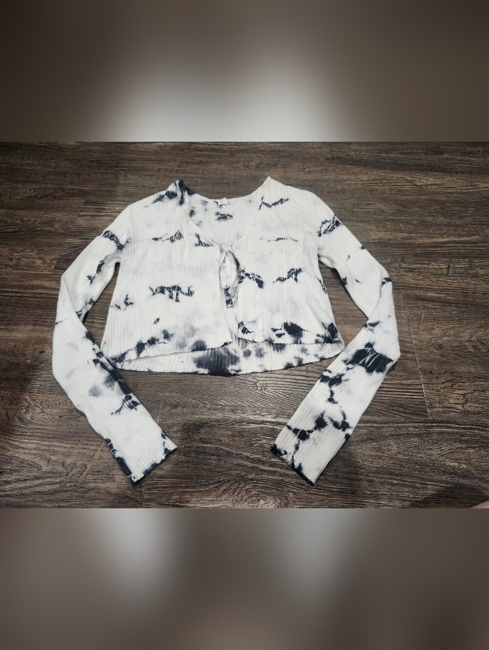 Garage White and Black Tie-Dye Ribbed Top Size Medium